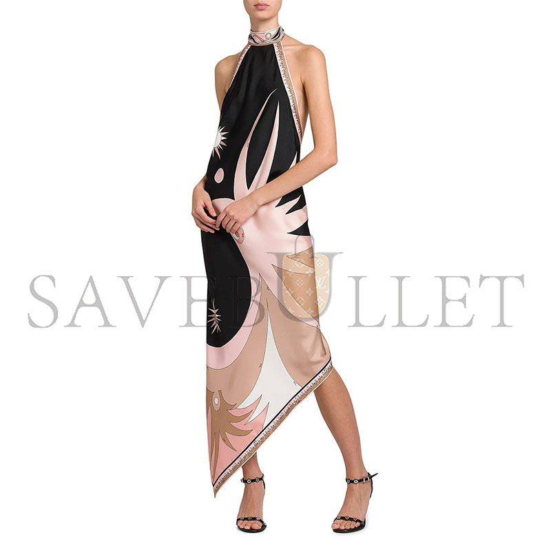PUCCI PRINTED SILK TWILL HALTER NECK DRESS 